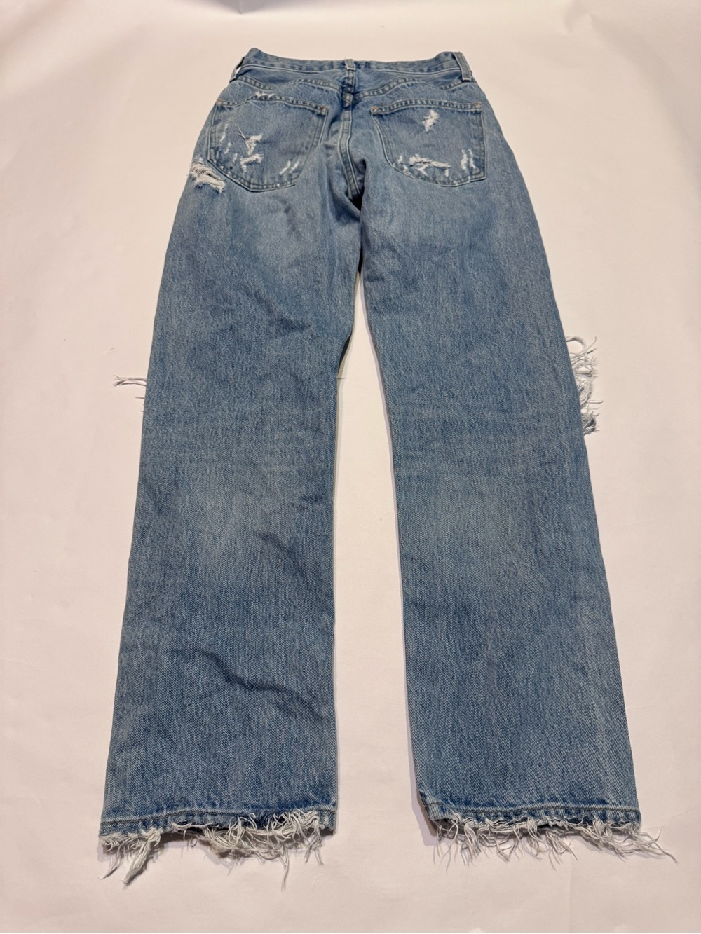 AGOLDE 90s Crop Mid Rise Loose Fit Jeans Medium Wash Blue Distressed Size 24 - Picture 2 of 10